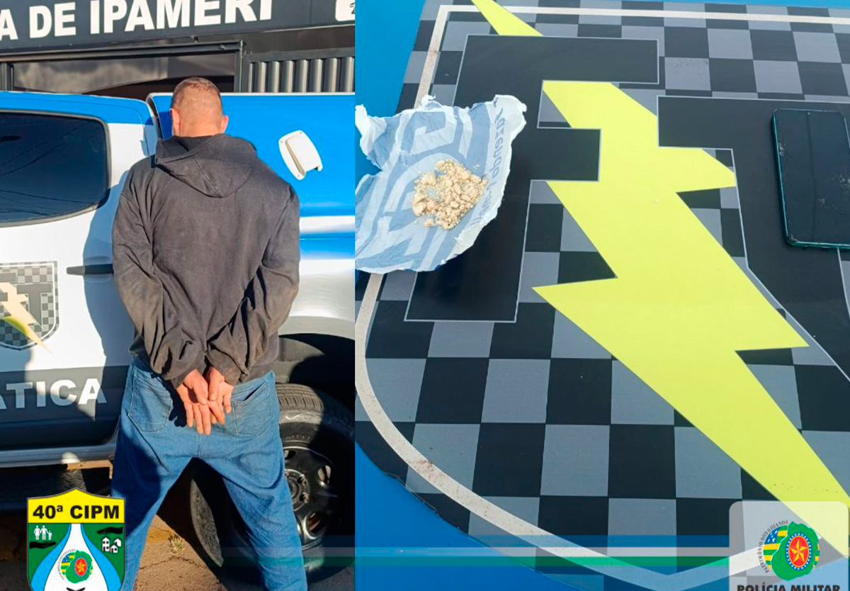 Prisão por tráfico em Ipameri: suspeito tenta destruir prova ao ser abordado.