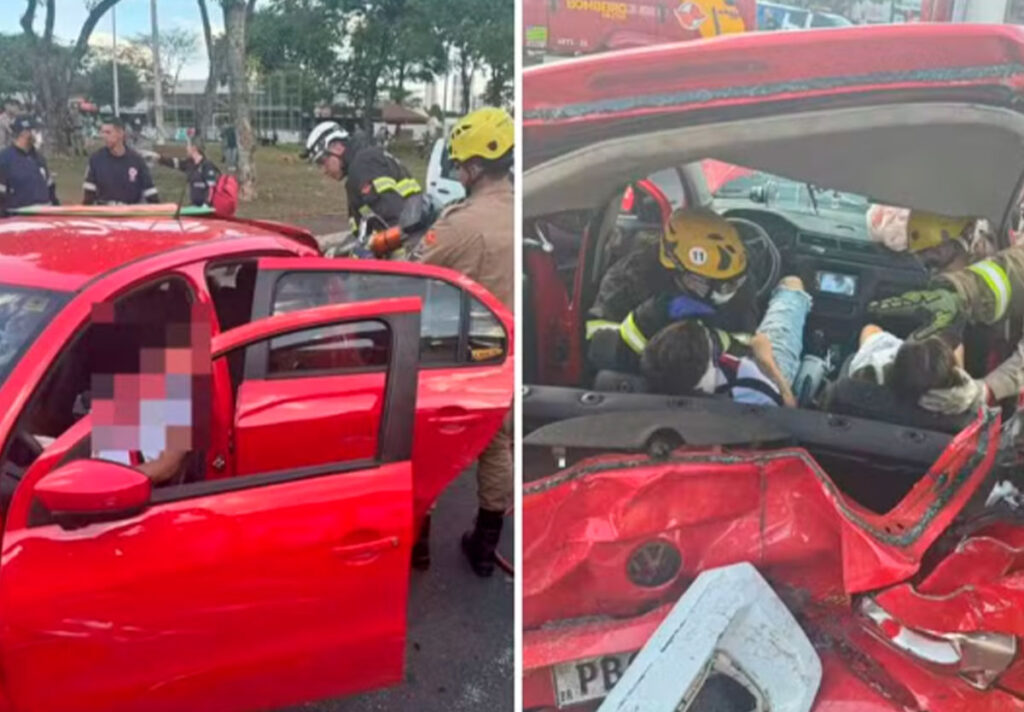 Grave acidente em Goiânia: caminhonete bate em carros parados no semáforo